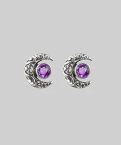 CLASSICS WISDOM. Silver Moon Crescent Earrings - Amethyst