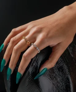 SS22 BOUND. Hearts & Barbed Wire Band Ring - Gold