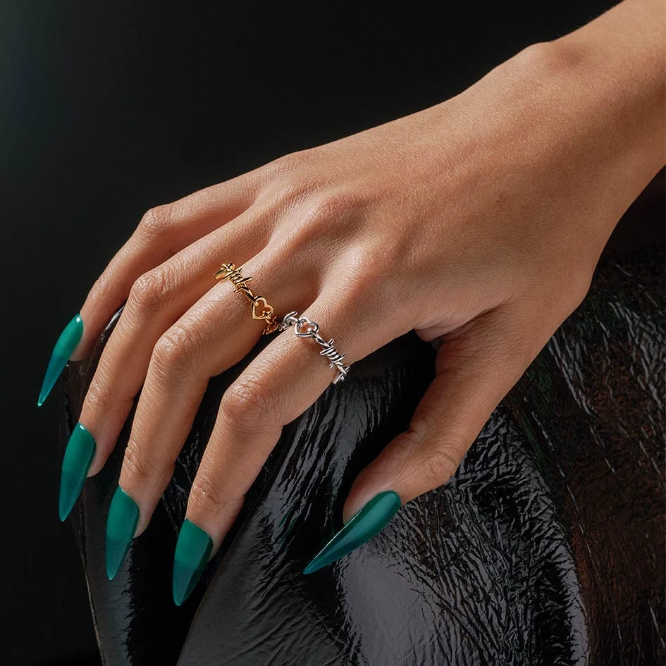 SS22 BOUND. Hearts & Barbed Wire Band Ring - Silver 4 SS22 BOUND. Hearts & Barbed Wire Band Ring - Silver