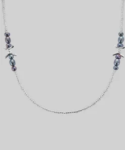 SS22 New In FOREVER. Barbed Wire & Black Pearl Sunglasses Chain - Silver