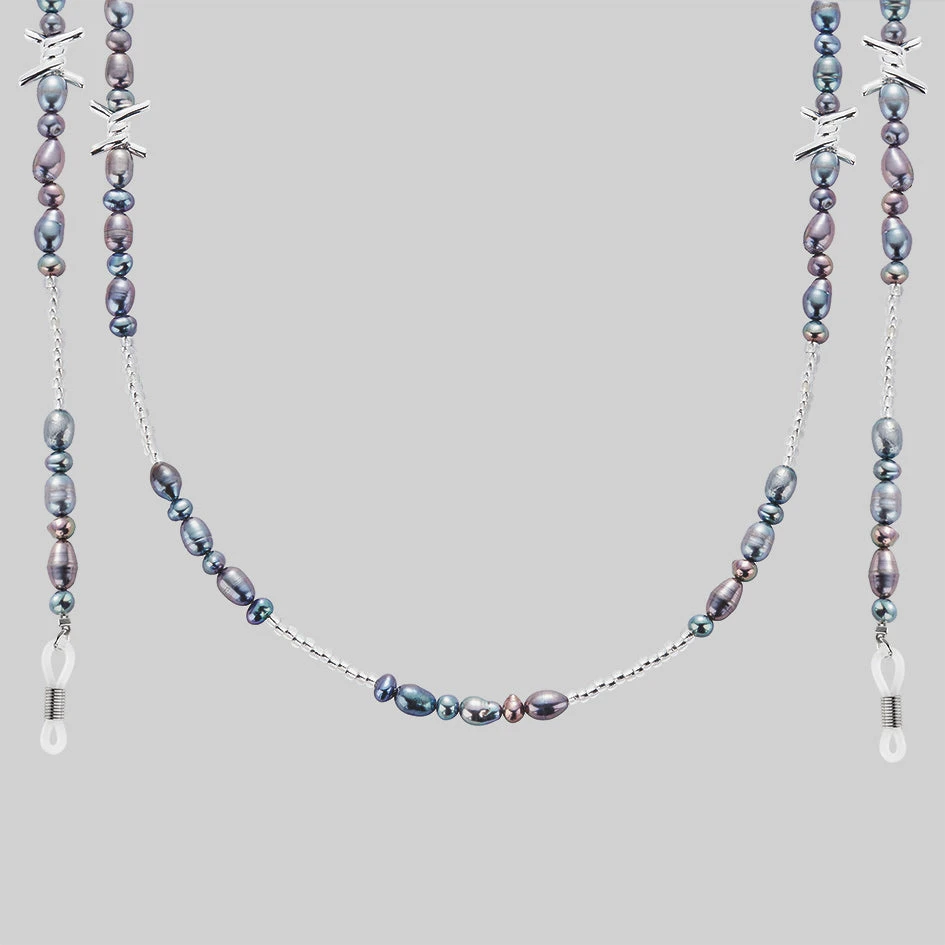 SS22 DIVINE. Barbed Wire & Black Pearl Sunglasses Chain - Silver New In 1 SS22 DIVINE. Barbed Wire & Black Pearl Sunglasses Chain - Silver New In