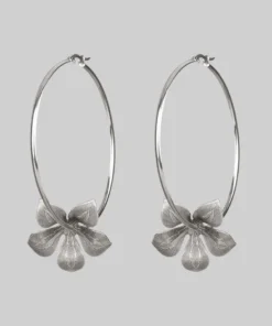 End Of Line BLOOM. Floral Hoop Earrings - Silver