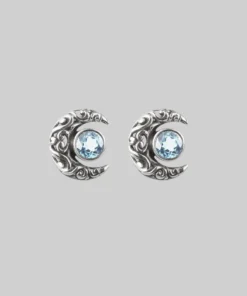 CLASSICS WISDOM. Silver Moon Crescent Earrings - Blue Topaz