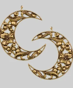 CLASSICS ECLIPSE. Huge Floral Crescent Earrings - Antique Gold