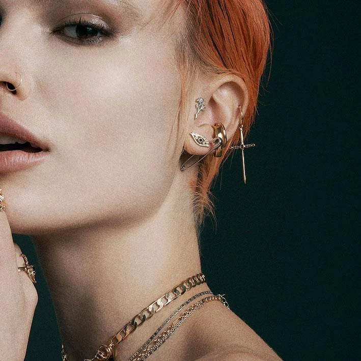 CLASSICS ELYSIAN. Black Spinel Dagger Hoop Earrings - Silver 3 CLASSICS ELYSIAN. Black Spinel Dagger Hoop Earrings - Silver