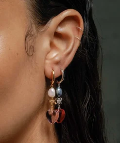 SS22 HEART OF STONE. Heart & Pearl Hoop Earrings - Silver