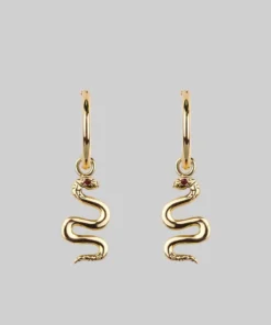 CLASSICS DIVINITY. Garnet Snake Hoop Earrings - Gold