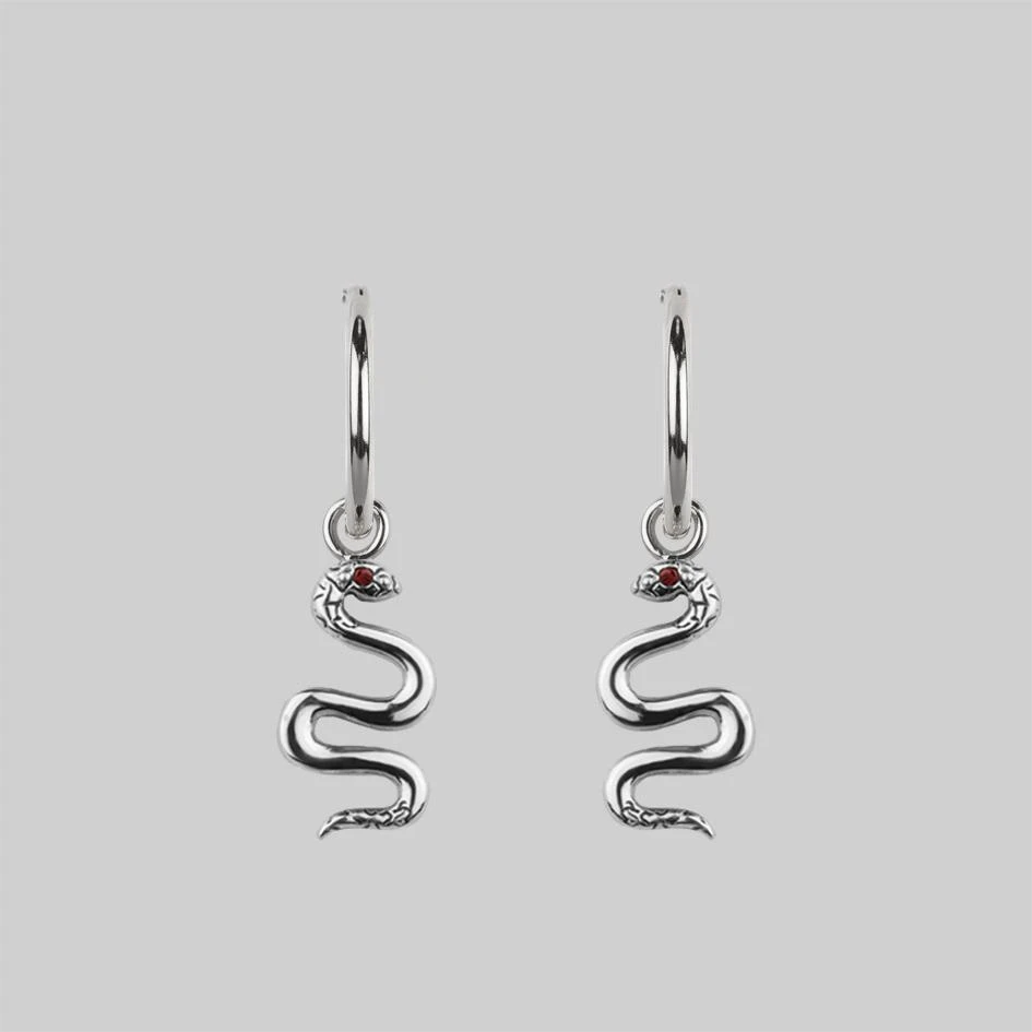 CLASSICS DIVINITY. Garnet Snake Hoop Earrings - Silver 3 CLASSICS DIVINITY. Garnet Snake Hoop Earrings - Silver