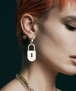 End Of Line ABSOLUTE. Padlock Hoop Earrings - Silver