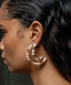 SS22 RUTHLESS. Barbed Wire & Ivory Pearl Large Hoop Earrings - Gold