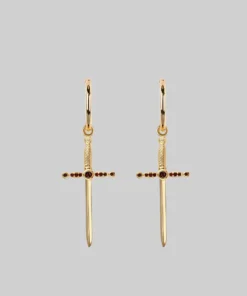 CLASSICS ELYSIAN. Garnet Dagger Hoop Earrings - Gold