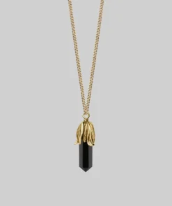 CLASSICS DEATH BLOOM. Black Agate Gemstone Necklace - Gold Necklaces & Chains