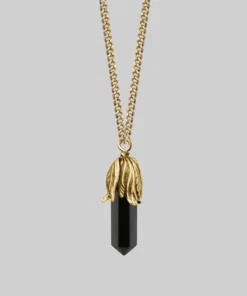 CLASSICS DEATH BLOOM. Black Agate Gemstone Necklace - Gold Necklaces & Chains