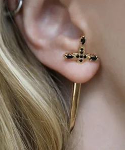 CLASSICS SLAY. Black Spinel Gold Dagger Single Earring Earrings