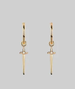 CLASSICS BETRAYAL. Cubic Zirconia Dagger Hoop Earrings - Gold