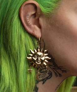 CLASSICS HELIOS. Sun & Moon Dream Catcher Hoop Earrings - Gold