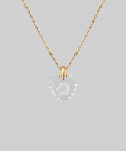 End Of Line FAR & AWAY. Vintage Glass Heart Engraved Unicorn Pendant Necklace - Gold