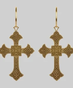 End Of Line OPHELIA. Gothic Cross Hoop Earrings - Gold