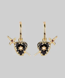CLASSICS DEVOTION. Black Heart & Sword Hoop Earrings - Gold