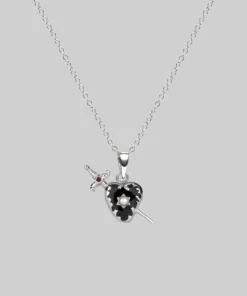 CLASSICS DEVOTION. Black Heart & Sword Silver Necklace