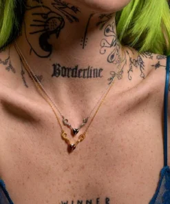 End Of Line Necklaces & Chains DESIRE. Snakes & Heart Garnet Necklace - Gold