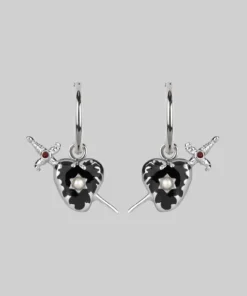 CLASSICS DEVOTION. Black Heart & Sword Hoop Earrings - Silver