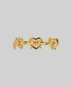 SS22 BOUND. Hearts & Barbed Wire Band Ring - Gold