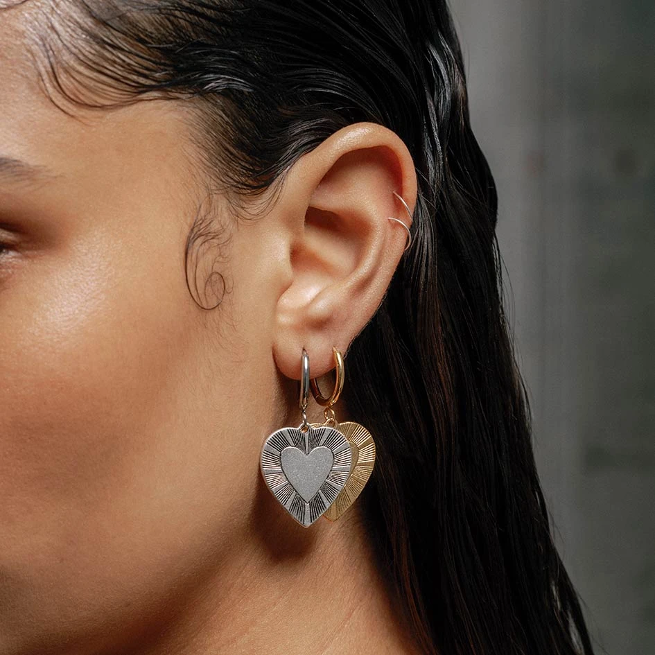 SS22 REVOLUTION. Sunburst Heart Hoop Earrings - Silver 1 SS22 REVOLUTION. Sunburst Heart Hoop Earrings - Silver