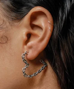 SS22 Earrings The Chain Heart Hoops - Silver
