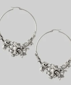 CLASSICS PARADISE. Ornate Floral Hoop Earrings - Silver