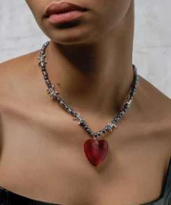 SS22 HEART OF STONE. Barbed Wire & Black Pearl Necklace - Silver Necklaces & Chains