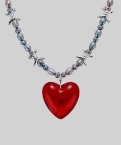 SS22 HEART OF STONE. Barbed Wire & Black Pearl Necklace - Silver Necklaces & Chains