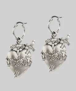 CLASSICS INFERNO. Sacred Heart Hoop Earrings - Silver