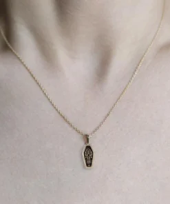 End Of Line Necklaces & Chains MORALITY. Tiny Skeleton Coffin Gold Necklace