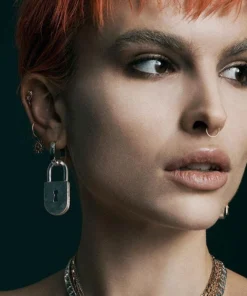 End Of Line ABSOLUTE. Padlock Hoop Earrings - Silver