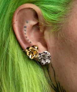 End Of Line HARMONY. Pansy Flower Stud Earrings - Silver