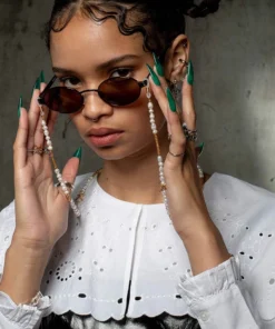 SS22 New In DIVINE. Barbed Wire & Ivory Pearl Sunglasses Chain - Gold