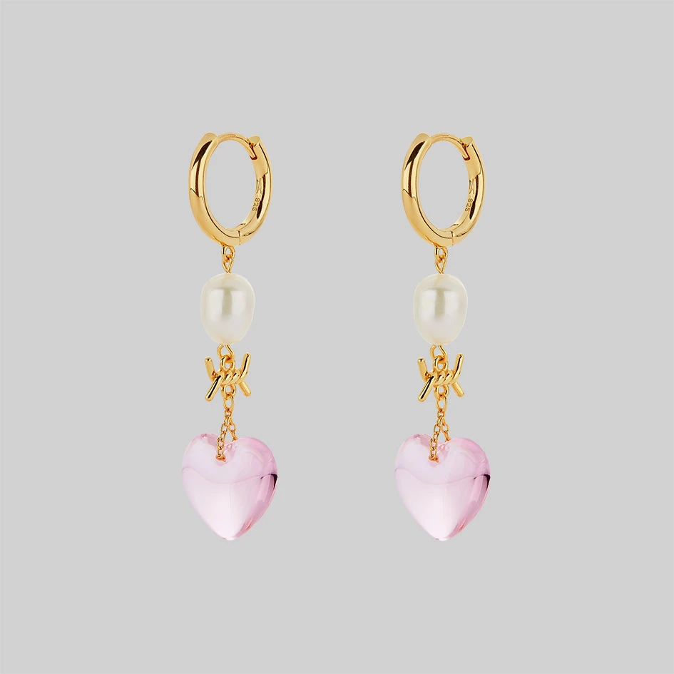SS22 HEART OF STONE. Heart & Pearl Hoop Earrings - Gold 1 SS22 HEART OF STONE. Heart & Pearl Hoop Earrings - Gold