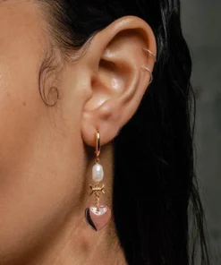 SS22 HEART OF STONE. Heart & Pearl Hoop Earrings - Gold