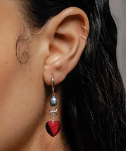 SS22 HEART OF STONE. Heart & Pearl Hoop Earrings - Silver