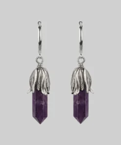 CLASSICS DEATH BLOOM. Amethyst Gemstone Hoop Earrings - Silver