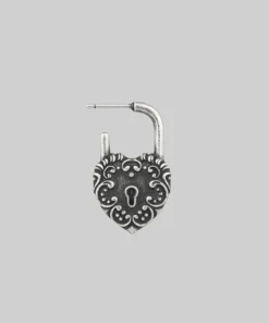 End Of Line KEEPER. Ornate Heart Padlock Silver Earrings