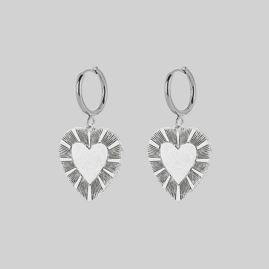SS22 REVOLUTION. Sunburst Heart Hoop Earrings - Silver 2 SS22 REVOLUTION. Sunburst Heart Hoop Earrings - Silver