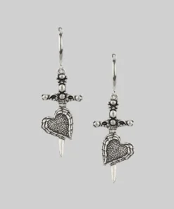CLASSICS FORBIDDEN. Heart Dagger Hoop Earrings - Silver