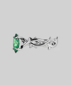 SS22 Rings REVIVAL. Green CZ Thorn Band Ring - Silver