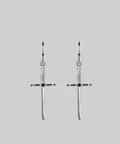 CLASSICS ELYSIAN. Black Spinel Dagger Hoop Earrings - Silver