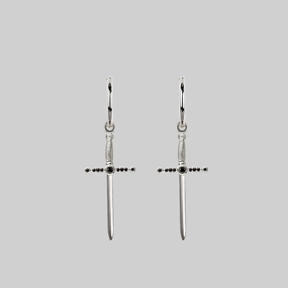CLASSICS ELYSIAN. Black Spinel Dagger Hoop Earrings - Silver 2 CLASSICS ELYSIAN. Black Spinel Dagger Hoop Earrings - Silver