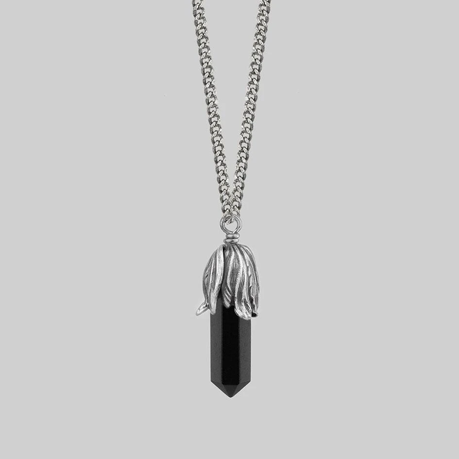 CLASSICS DEATH BLOOM. Black Agate Gemstone Necklace - Silver Necklaces & Chains 2 CLASSICS DEATH BLOOM. Black Agate Gemstone Necklace - Silver Necklaces & Chains