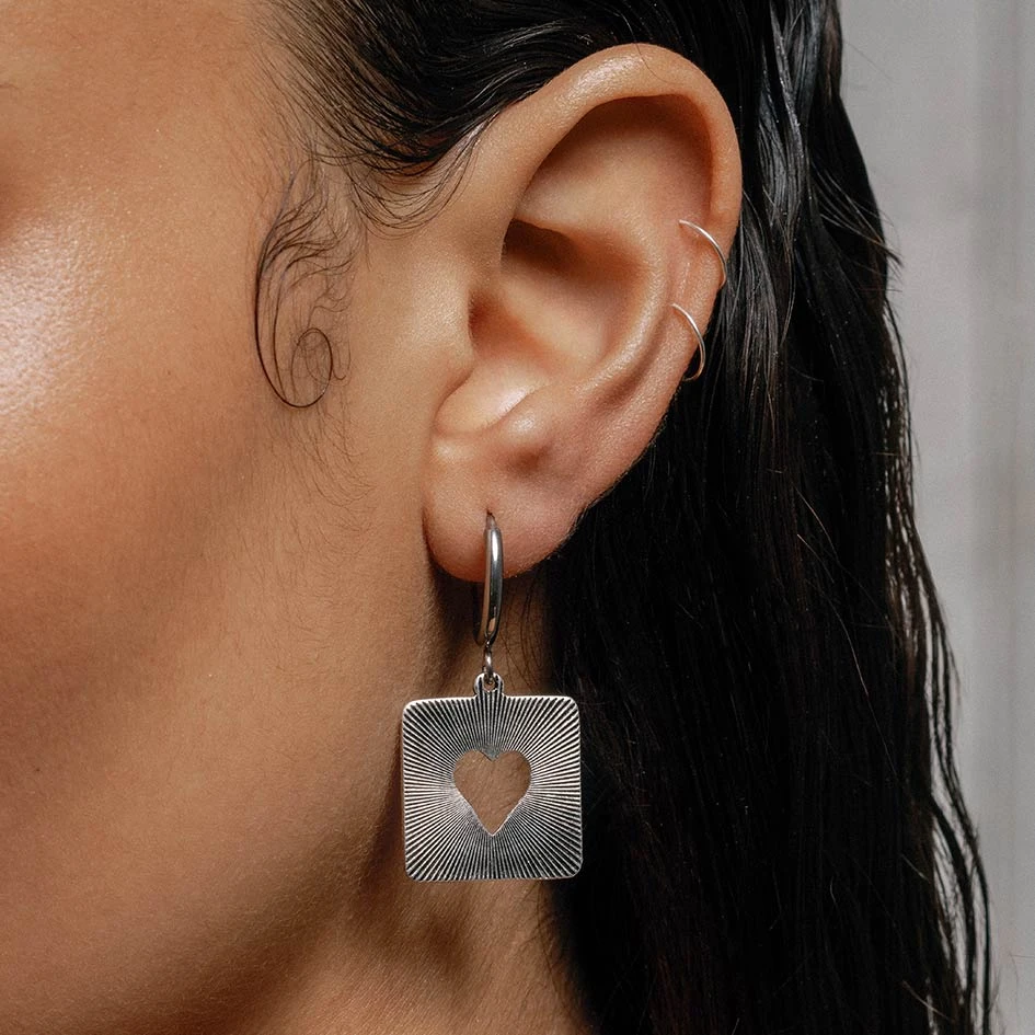 SS22 STOLEN HEART. Square Sixties Hoop Earrings - Silver 1 SS22 STOLEN HEART. Square Sixties Hoop Earrings - Silver