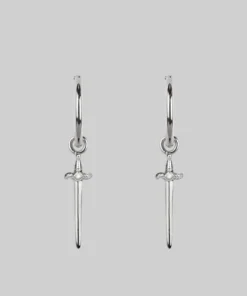CLASSICS BETRAYAL. Cubic Zirconia Dagger Hoop Earrings - Silver